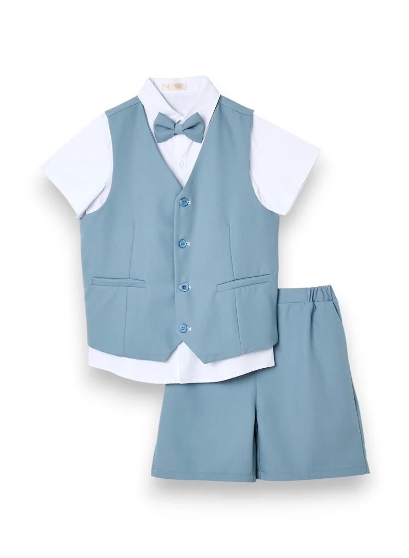victor and jane Boys 4 Pc set Waistcoat, Shirt, Shorts & Bow Tie Set